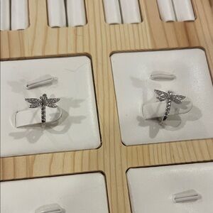 Sterling Silver 925 Dragonfly Huggie Hoop Earrings CZ Pavé